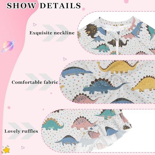 Cute Dinosaur Girls Long Sleeve Rashguard Swimsuit UV Protection One-Piece Swimwear Bathing Suit B04040994