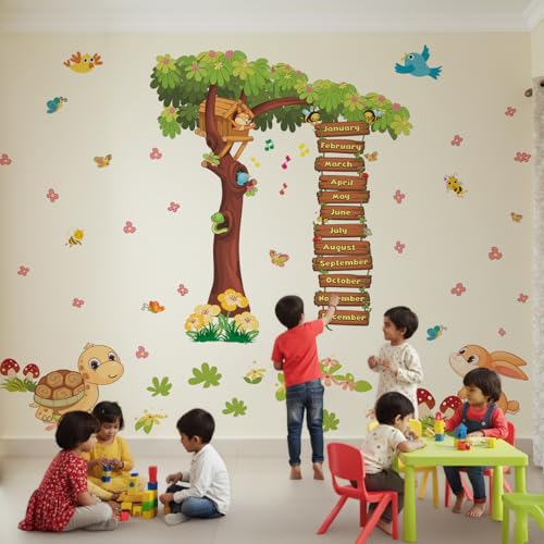 Image of StickMe Months of The Year Kids Learning Education Nursery Pre School Kinder Garden Wall Sticker (Multicolour, Vinyl, Self-Adhesive) (Standard Extra Large - 250 x 180 cm)