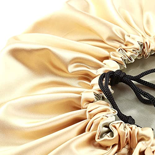 Image of Extra Large Adjustable Double Layer Satin Hair Bonnets with Drawstring for Women Night Sleeping Long Silky Satin