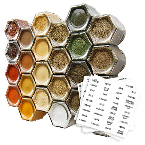 Gneiss Spice Pantry Kit | 24 Magnetic Spice Jars Filled With Organic Seasonings (Large Jars)…