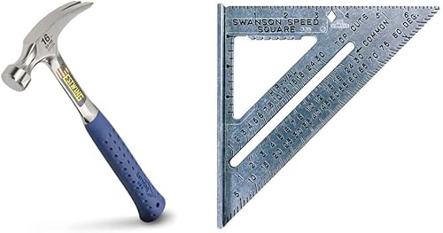 Vista 15 de Marco de garra de martillo para pisos y baldosas, cara lisa, 20 onzas y SWANSON Tool Co S0101 7 pulgadas Speed Square, azul