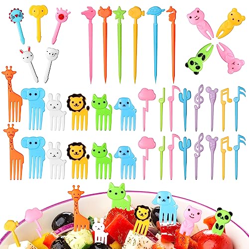Vicloon Palillos de Frutasas,68PCS Tenedores de Frutas de Animales,Mini Tenedores Plástico,Tenedores para Comida para Bebé,Tenedores Fruta Niños de Postre,Decoración para Frutas,Postre,Pan