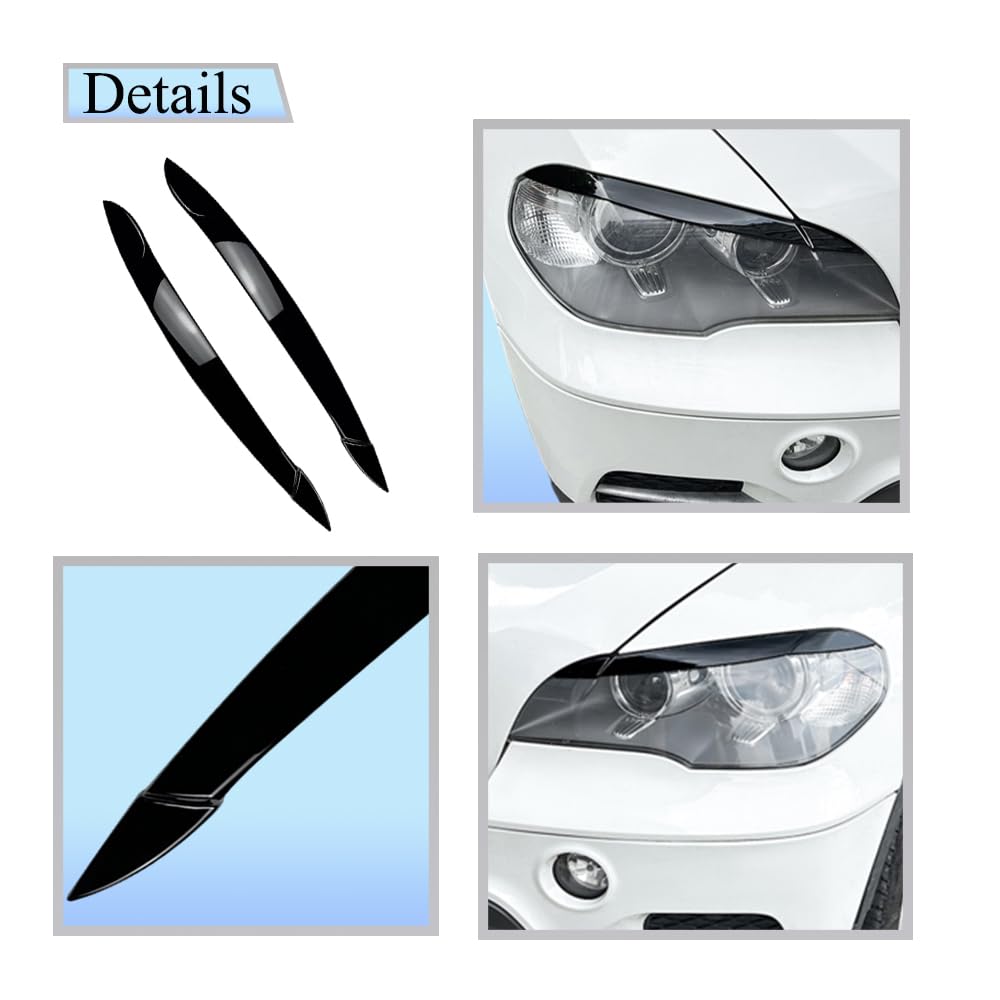 Tapa de ojo para faros delanteros, color negro brillante, 2 cubiertas de cejas compatibles con BMW X5 E70 2008-2013 después de junio de 2008