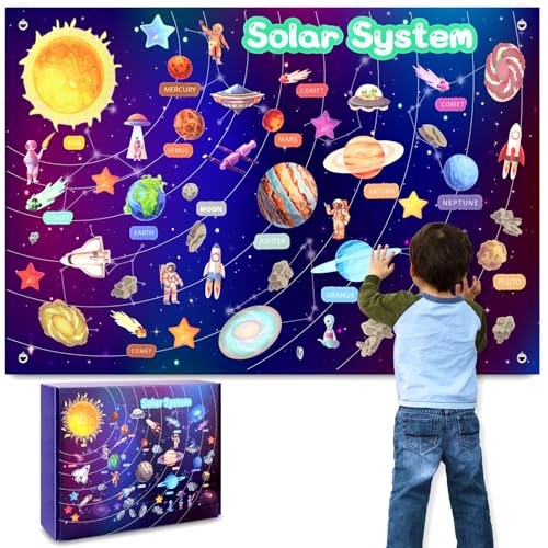 Dreamtop Montessori Planetas sistema solar para crianças conjunto de feltro 62 peças figuras de feltro, jogos educativos brinquedos menino e menina 3 4 5 6 7 8 anos presentes de aniversário e Natal