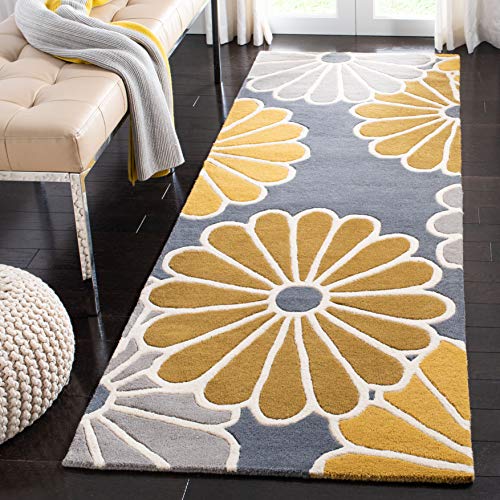 Safavieh Soho Collection 2'6" X 10' Grey / Yellow Soh705A Handmade Premium Wool & Viscose Runner Rug #TOP25