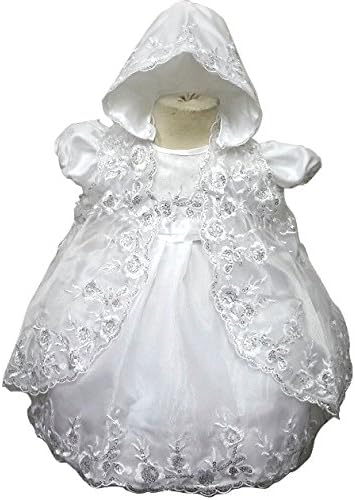 FreshbaffsHighly Detailed Baby Girl's 3pc Christening Gown with Cape and Hat