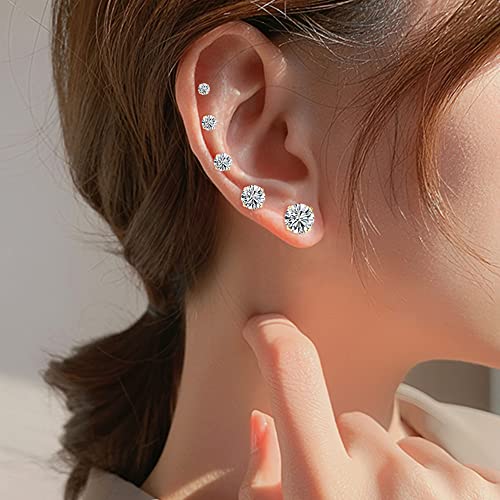 Sanfenly CZ Stud Earrings for Women Men 3-8MM Round Cubic Zirconia Earring Studs Surgical Steel Cartilage Helix Tragus Stud Earring Set 5 Pairs - Thumbnail 5