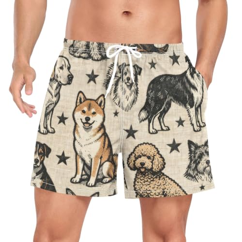 Bañador de secado rápido para hombre con estampado divertido de perros y estrellas en color azul