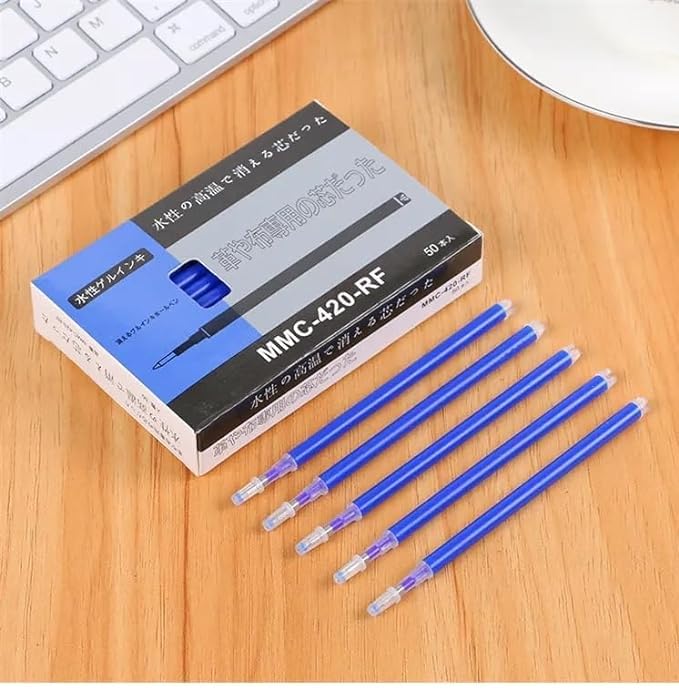 YESWE 50Pcs Heat Erasable Fabric Refills Patchwork Marking Sew Pens High Temperature Disappearing Ink Fabric Markers for Embroidery Cross Stitch Hand Craft (Blue Refill) 3