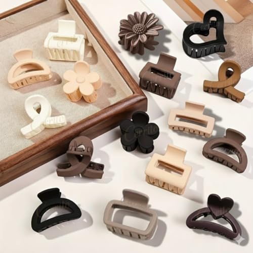Image of Cerrito 6 Pcs Small Matte Hair Claw Clips for Women & Girls | Mini Clamps | Strong Hold NonSlip Clips for Thick & Thin Hair | Neutral Color | Durable Hair Accessories for Casual, Styling | Multicolor