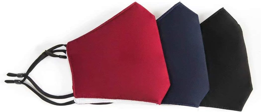 Burgundy Unisex Cotton Washable Reusable Face Mask Adjustable Dustproof Comfortable Cloth Masks with Filter Pockets 2 PCS