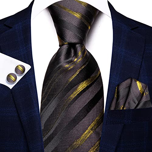 Image of Dubulle Mens Paisley Striped Tie Woven Necktie for Men and Handkerchief Cufflinks Set Wedding Formal Business