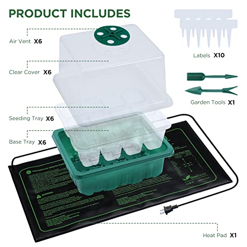 Seedfactor Pacote com 7 bandejas de sementes com tapete térmico (12 células por bandeja), bandejas d