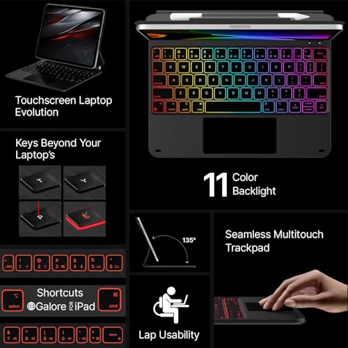 Image of typecase Edge Keyboard for iPad Air 11 (M3 /M2), Air 5th /4th & Pro 11 (4th /3rd /2nd /1st), 11-Colors Backlit, Magic Floating Cantilever, Precision Multi-Touch Trackpad-Blk'25 (Not fit A16 /10th / 11-M4)