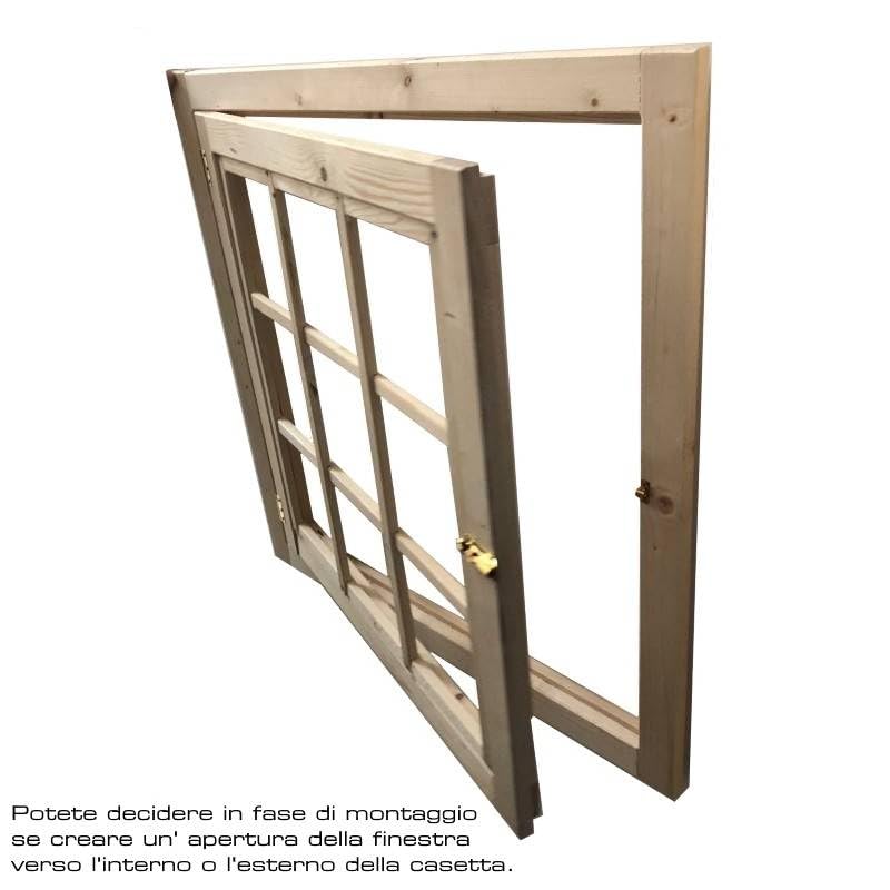 Home Idea Finestra in legno per casetta mis 61 x 81 cm con apertura laterale, Con Plexiglass