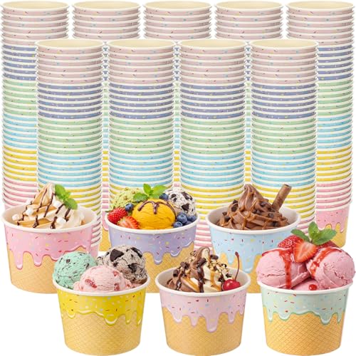 Jingmore 240 Pcs Ice Cream Bowls Paper Ice Cream Cups 4/6/8 oz Containers Bulk 6 Colors Disposable Sundae Bowls for Dessert Frozen Yogurt Birthday Summer Baby Shower Party Bar Supplies (6 oz)