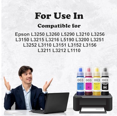 Image of 003 Ink Compatible for Epson L3250, L3260, L5290, L3210, L3256, L3150, L3215, L3216, L5190, L3200, L3251, L3252, L3110, L3151, L3152, L3156, L3211, L3212 Printer (003 Yellow Ink 2 Pcs)