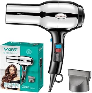 VGR V-465 Metal Body Professional Salon Series Hair Dryer 2000-2400W AC Motor 3 Heat 2 Speed Setting Independent Cool Shot Styling Nozzle Concentrator Detachable rear cover Overheating Protection