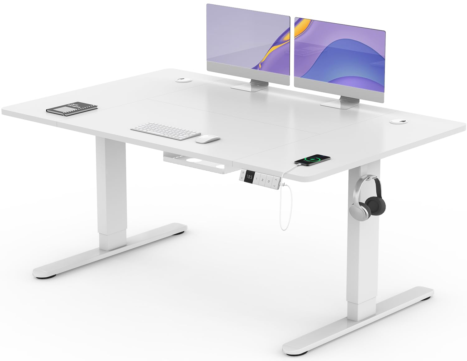Devoko Bureau Assis Debout Électrique 140×80cm, Bureau Électrique avec Chargeur USB, Organiseur de Câbles et 3 Positions Mémorisables, Bureau Réglable en Hauteur (140×80cm,Blanc)