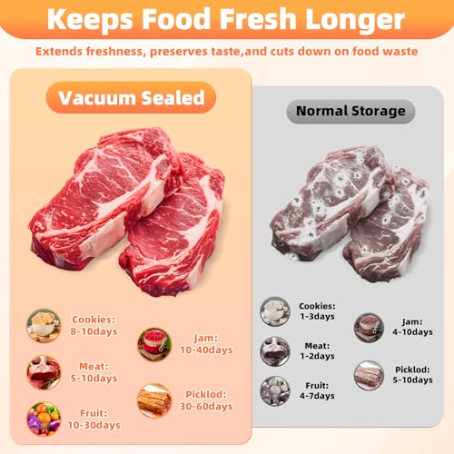 Image of Vacuum Sealer Machine,Food Saver Vacuum Sealer Machine,Multipurpose Food Sealer for Dry & Moist Food, One-Touch, Double Seal, Built-In Cutter, 1 Roll &10Pre-Cut Bags