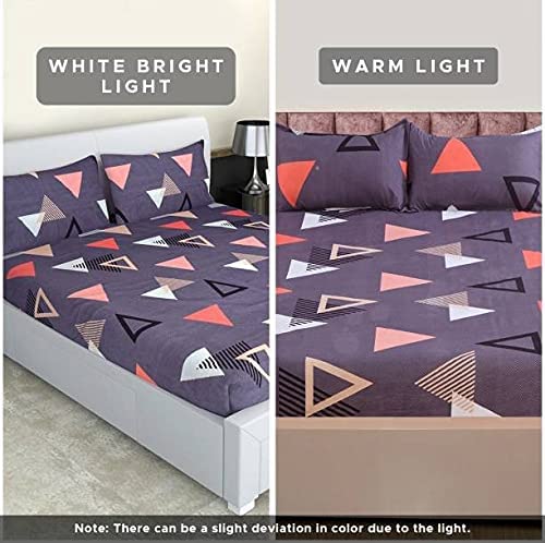 Image of Avinya Cotton Feel Glace Cotton Elastic Fitted Printed Queen SizeDouble Bed Bedsheet with 2 Pillow Cover(72 inch x72, Coffee)