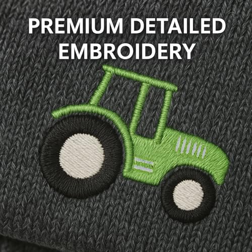 Kids Knit Beanies with Gloves, Boys Girls Embroidery Cat Hat Tractor Beanie Winter Caps for 3-8 Years3