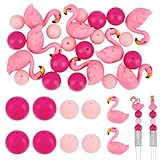 PH PandaHall 24pcs Flamingos Silicone Beads 12/15mm Pink Round Beads 3D Shaped Flamingo Focal Bead Cute Animal Bead for Beadable Pens Lanyards Bracelet Jewelry Making, Hole: 2-3mm