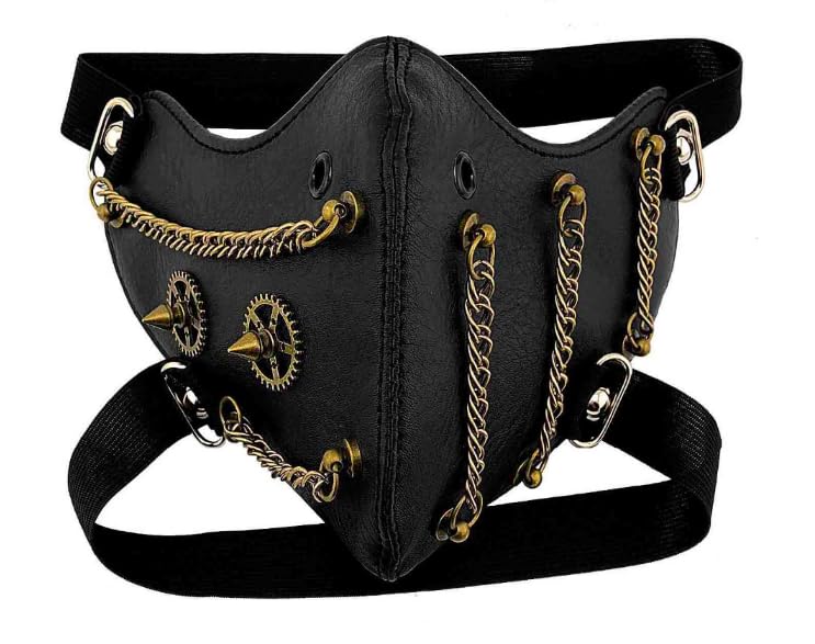 NICEYST Punk Half Face Mask Leather Steampunk Gothic Masquerade Mask with Metal Studs Adult Halloween Cosplay Costume Masks