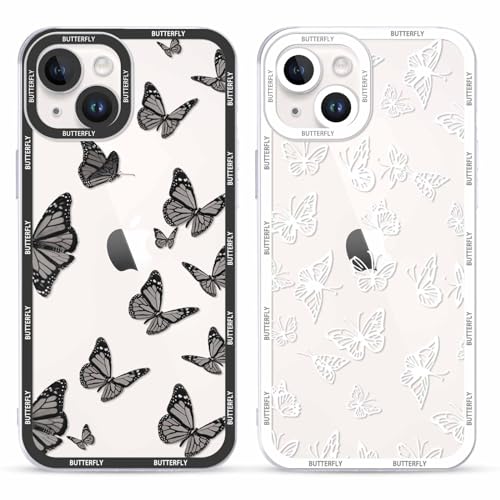 Yoedge 2 Pack Cute Transparent Print Suitable for iPhone 13 mini 5.4 Inch Phone Case, Butterfly Aesthetic Pattern Shell Soft Silicone Shock-Absorbing Cover, Suitable for Women and Girls