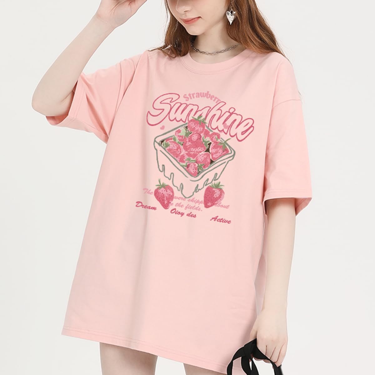 Fashion Cute Round Neck Tee Y2K Kawaii Strawberry Graphic Short Sleeve Harajuku Oversized Women's T-Shirt - Image 4