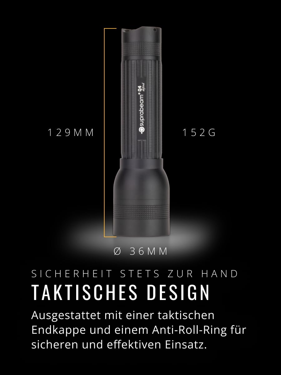 Suprabeam Q4defend - Linterna LED táctica de 400 lúmenes, protección IPx4, aluminio de alta resistencia