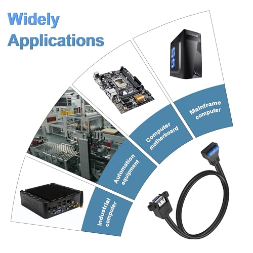 GINTOOYUN Motherboard 19/20Pin to Dual USB3.0 Cable Motherboard 19/20Pin Right Angle Female to Dual USB3.0 Female Panel Mount Cable with Two Panel Mount Screws(19Inch) (Upward bend) - Image 4