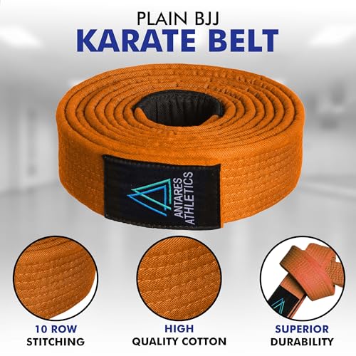 Antares Athletics BJJ Belt for Men & Women Brazilian Jiu Jitsu Belt with Ranking Stripes Sleeve Bar Kids Jiu Jitsu Gi Belt (Orange, A3)