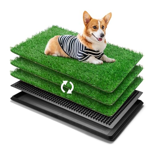 Image of Generic 30 inch x 20 inch Dog Grass Pad with Tray, 3-Piece Washable Artificial Grass Pee Pad for Dogs, Large Indoor /Outdoor Pet Toilet