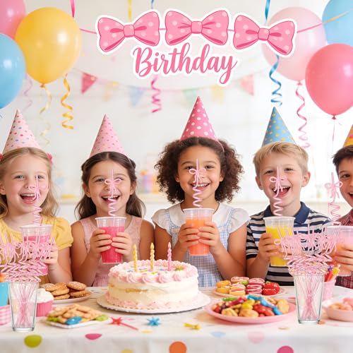 LEDUO 24 Pink Bow Crazy Straws for Kids Princess Birthday Party Decorations by LEDUO - Used condition - Image 4