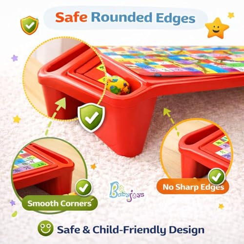 Image of Lightweight Multipurpose & Portable Plastic Table with Side Storage - Bed Tray, Study Desk, Breakfast & Eating Table for Kids (Red)