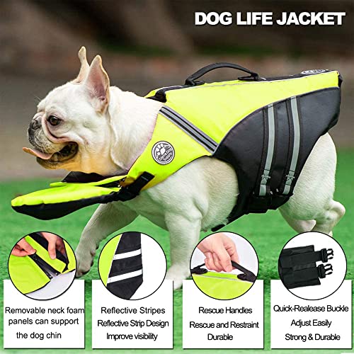 Petglad French Bulldog Life Jacket, Pet Life Vest For Corgi, Dog Lifesaver Preserver With Handle & Reflective, For Swim, Pool, Beach, Boating (Green) #TOP4