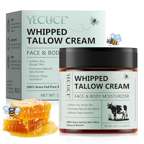 P-Beauty Natürliche Hautpflegecreme mit Rindertalg & Honig - Whipped Tallow Cream - Feuchtigkeitspflege Gesichtscreme Hautcreme - Ohne Parabene Silikone & Duftstoffe - Für trockene & empfindliche Haut