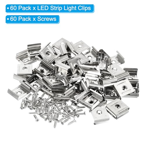 Image of PATIKIL LED Strip Clips, 60pcs Stainless Steel Mounting Brackets Fixing Clip Clamp Support Holder with Screws for 19mm to 20mm LED Strip Lighting Cable