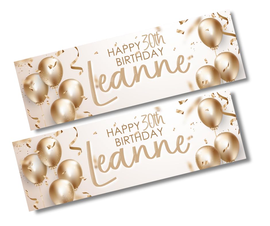 2 Pack Personalised Birthday Party Banners, Gold Balloon Theme, Add Name & Age, 900x300mm