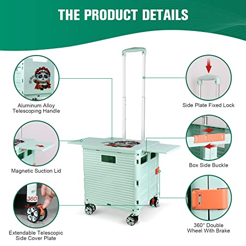 Faltbarer Einkaufstrolley mit verlängertem Deckel, verschleißfest, geräuschlos, 80 kg Tragkraft, robuster und… – Bild 4