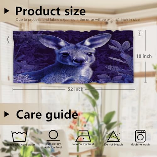 BaoNews Niedliche Känguru-Verdunkelungsvorhänge für die Küche, Känguru in lila Pflanzen, kurze Vorhänge für Fenster, isoliert, Thermo-Badezimmer-Fenstervorhang, 1 Stück, 132 x 45,7 cm