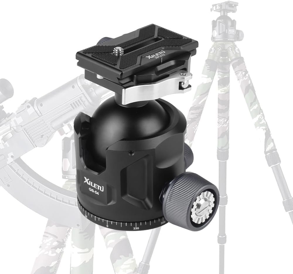 Aluminum Ball Head for Shooting Tripod 360° Panoramic Ball Head for DSLR Camera Compatible with Arca Swiss and Picatinny Maximum Load Capacity of 77lbs for Hunting and Photography (54mm)