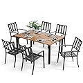 HERA'S HOUSE 7 Pieces Patio Dining Set, Outdoor Table and Chairs Set for 6, 60" Wood Look Table and 6 Metal Patio Chairs for Lawn Garden Backyard