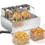 TANGME Commercial Deep Fryer, Triple Basket Electric Countertop Fryer Upgraded 23.25Qt Single Oil Fryer to Fry a Whole Fish with Temperature Limiter, UL Certified