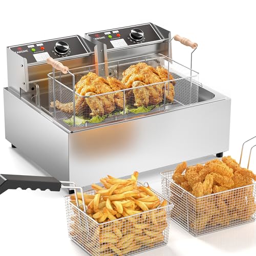 TANGME Commercial Deep Fryer, Triple Basket Electric Countertop Fryer Upgraded 23.25Qt Single Oil Fryer to Fry a Whole Fish with Temperature Limiter, UL Certified
