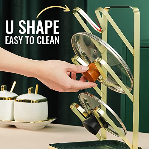 Yeekichen Pot Lids Organizer Holder，3 Layer Pots And Pans Lid Organizer Rack Pizza Peel Cooking Spatula Spoon Rest Plate For Kitchen Counter And Cabinet Organizer Green #TOP3