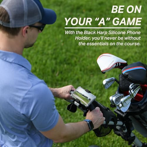 Black Harp Golf Push Cart Phone Holder - Silicone Phone Mount Compatible with Clicgear, Sun Mountain, Caddytek, Rovic, Caddy, Bag Boy & More- Golf Push Cart Accessories for Cell Phones - Image 3