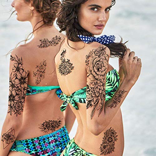 Yazhiji 40 Sheets Lasting Temporary Tattoos Large Chrysanthemum And Lotus Flowers Collection Waterproof Temporary Fake Tattoo Stickers For Women And Girls. #TOP4