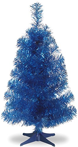 National Tree Company Artificial Christmas Tree, Blue Tinsel, Includes Stand, 3 feet